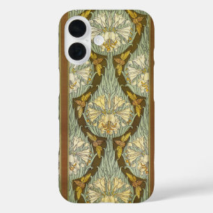 Sagegrünes Art Nouveau-Lilien-Insektenmuster iPhone 16 Hülle