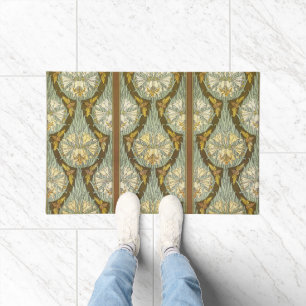 Sagegrünes Art Nouveau-Lilien-Insektenmuster Fußmatte