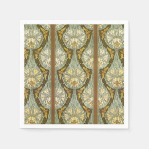 Sagegrünes Art Nouveau-Lilien-Insektenmuster Serviette