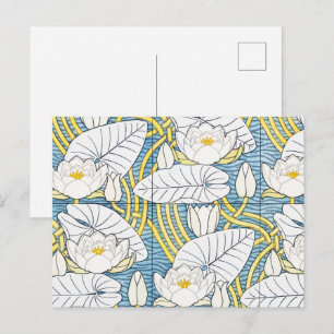 Sagegrünes Art Nouveau Wasserlilienmuster Postkarte