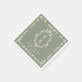 Sagegrünes Blumen- Old-Money-Monogramm-Wappen Hoch Serviette (Ecke)