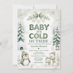 Sagegrünes 'Es ist kalt draußen' Winter-Baby-Showe Einladung