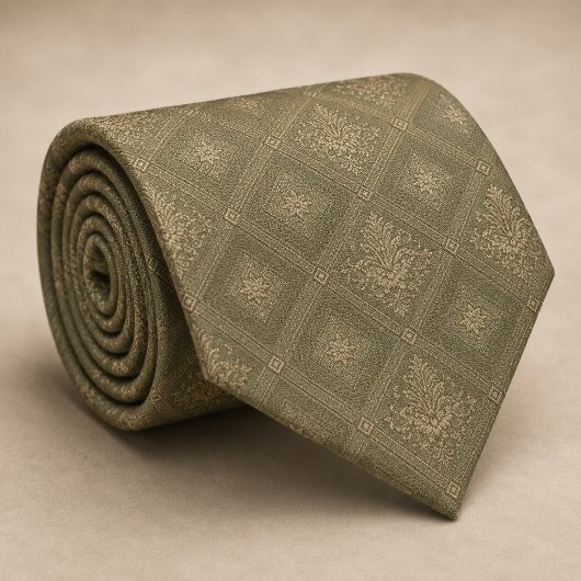 Sagegrünes Gold-Diamant-Damask-Royal Krawatte