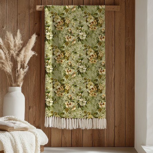 Sagegrünes Luxus-Decke mit botanischem Design in G Fleecedecke