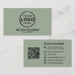 Sagegrünes professionelles Logo QR-Code Visitenkarte