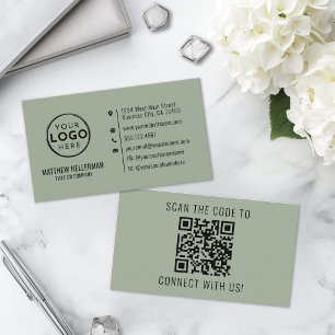 Sagegrünes professionelles minimalistisches QR-Cod Visitenkarte