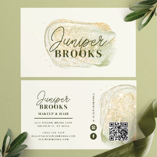 Sagegrünes QR-Code-Social-Media mit goldenem Glitt Visitenkarte