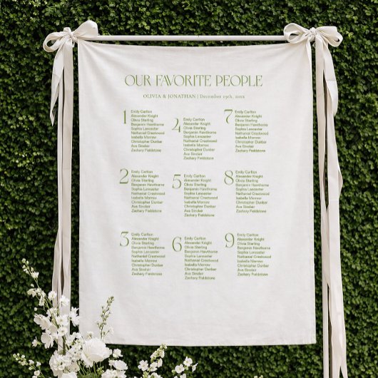 Sagegrünes Stoff Hochzeit Sitzplan Wandteppich