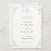 Sagegrünes Vintage-Garten-Monogramm-Hochzeit Save The Date (Vorderseite)
