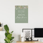 Sagegrünes Wildblumen-Babyshower-Willkommensschild Poster (Heimbüro)