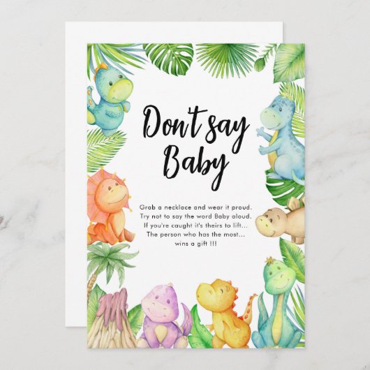 Sagen Sie nicht Baby Dinosaur Baby Shower Game Car Einladung (Vorne/Hinten)