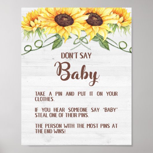 SAGEN SIE NICHT BABY Sunflower Shower Game Sign BU Poster (Vorne)