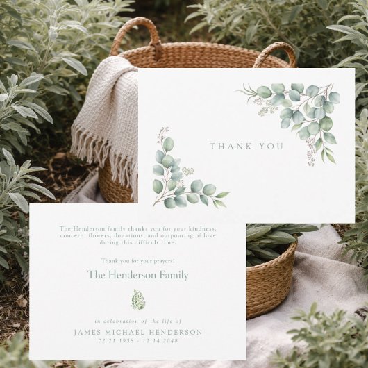 SageSimple Greenery Funeral Personalized Thank You Dankeskarte
