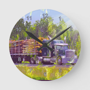 Sägewerk Lumber Logging LKW-Wandsperre Runde Wanduhr