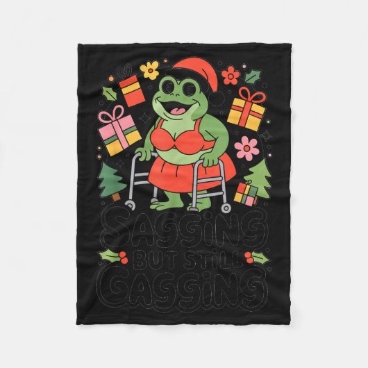 Sagging But Still Gagging Funny Christmas Frog Hol Fleecedecke (Vorderseite)