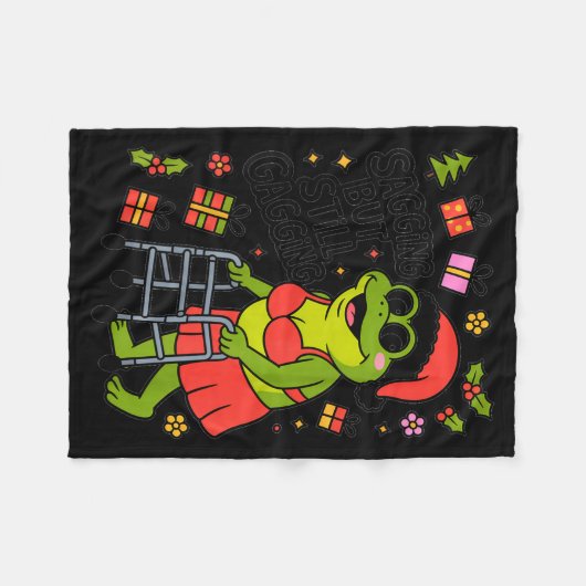 Sagging But Still Gagging Funny Christmas Frog Hol Fleecedecke (Vorderseite (Horizontal))