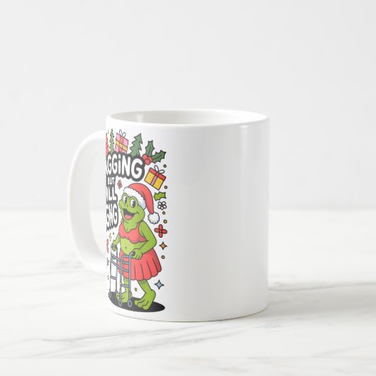 Sagging But Still Gagging Funny Christmas Frog Hol Kaffeetasse (Vorderseite Links)