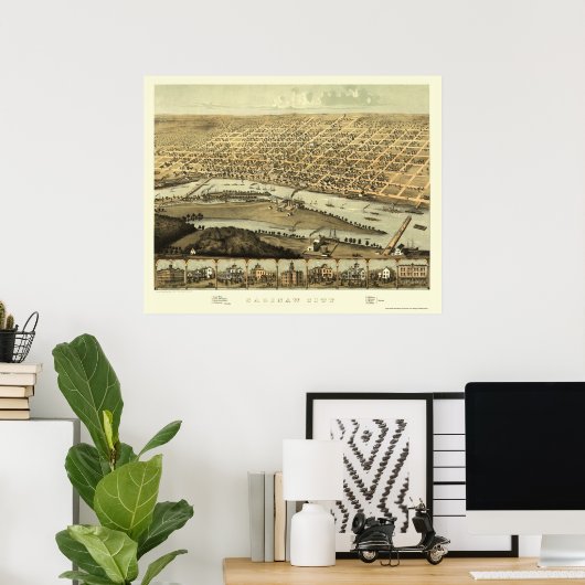 Saginaw, MI Panoramic Map - 1867 Poster (Heimbüro)