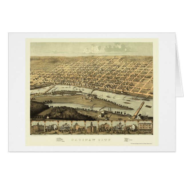 Saginaw, panoramische Karte MI - 1867 (Vorderseite (Horizontal))