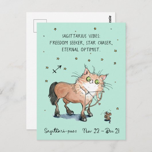Sagittarier Postkarte Zodiac Cat Star-Zeichen Post (Vorne/Hinten)