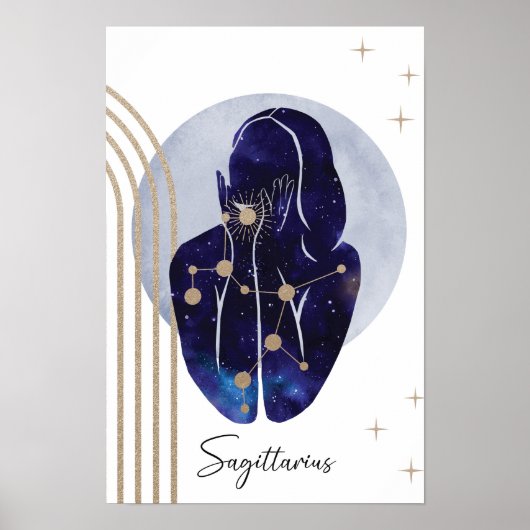 Sagittarius Blue Feminine Zodiac Design Poster (Vorne)