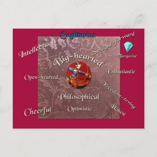 Sagittarius characteristics zodiac card postkarte (Vorderseite)