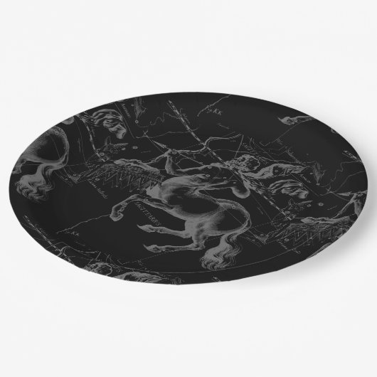 Sagittarius Constellation Hevelius 1690 auf schwar Pappteller (Schrägansicht)