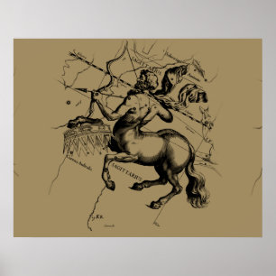 Sagittarius Constellation Hevelius 1690 Gravur Poster