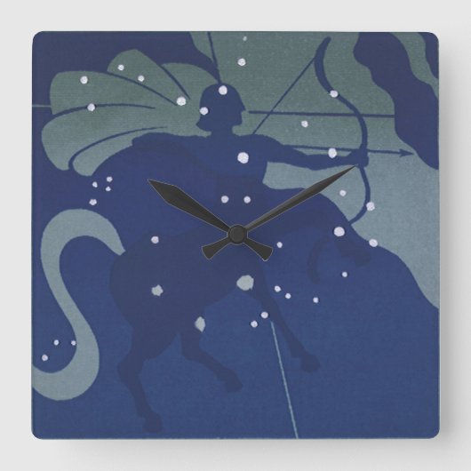 Sagittarius Constellation Vintage Zodiakastasenie Quadratische Wanduhr (Vorderseite)