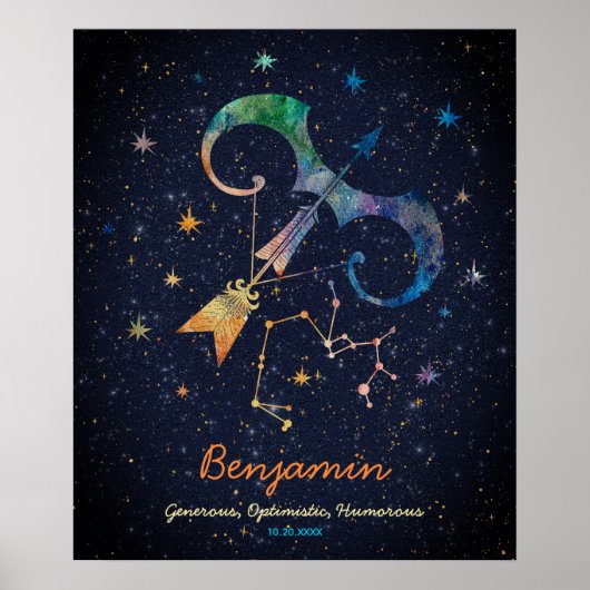 Sagittarius Constellation Zodiac Watercolor Galaxy Poster (Vorne)