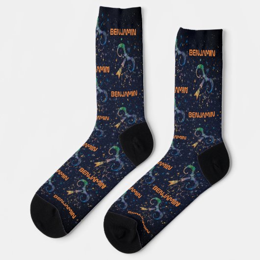 Sagittarius Constellation Zodiac Watercolor Galaxy Socken (Linkes Detail)
