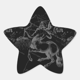 Sagittarius Constellus Hevelius Karte auf Schwarz Stern-Aufkleber