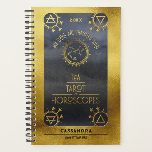 Sagittarius Dark Zodiac: Tee Tarot Horoskop Gold Planer (Vorderseite)