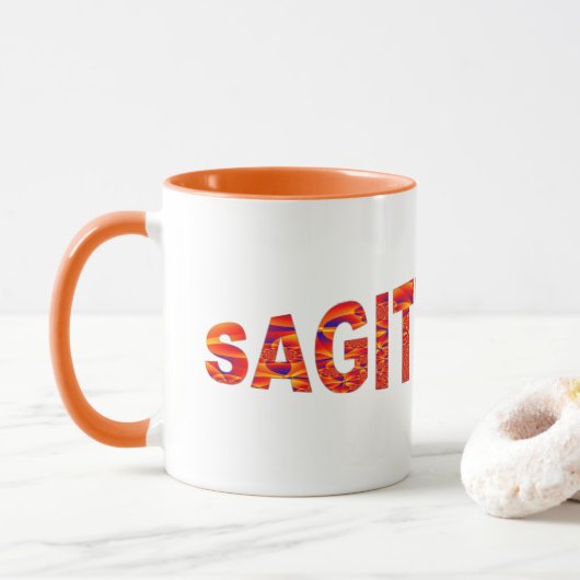 Sagittarius - Firey Orange Yellow Blue Tasse (Mit Donut)