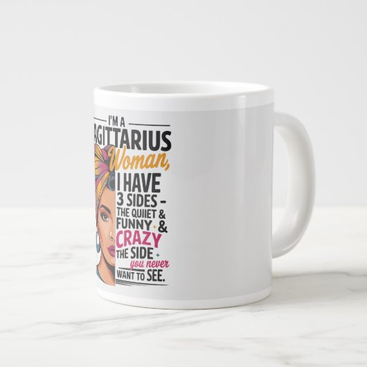 Sagittarius Frau mit drei Seiten Funny Gift Jumbo-Tasse (Vorderseite Rechts)