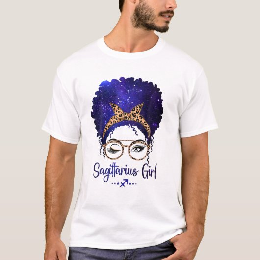Sagittarius Girl Zodiac Astrology Star Sign Leopar T-Shirt (Vorderseite)