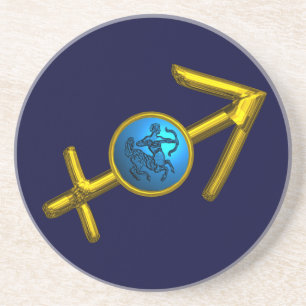 SAGITTARIUS, GOLD BLAUE ZODIAC GEBURTSTAGSIGN GETRÄNKEUNTERSETZER