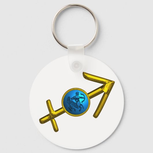 SAGITTARIUS, GOLD BLAUE ZODIAC GEBURTSTAGSIGN SCHLÜSSELANHÄNGER (Vorderseite)