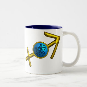 SAGITTARIUS, GOLD BLAUE ZODIAC GEBURTSTAGSIGN ZWEIFARBIGE TASSE