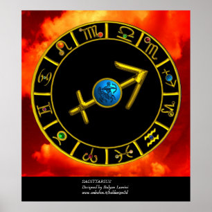SAGITTARIUS/GOLD ZODIAC SIGNS CIRCLE, Astrologie Poster