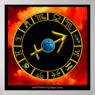 SAGITTARIUS/GOLD ZODIAC SIGNS CIRCLE, Astrologie Poster