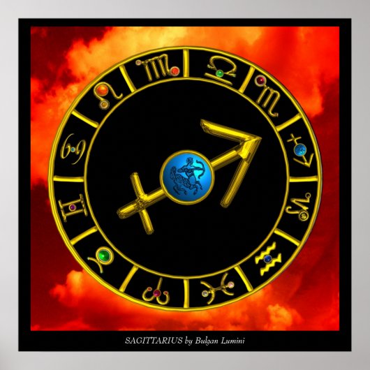 SAGITTARIUS/GOLD ZODIAC SIGNS CIRCLE, Astrologie Poster (Vorne)