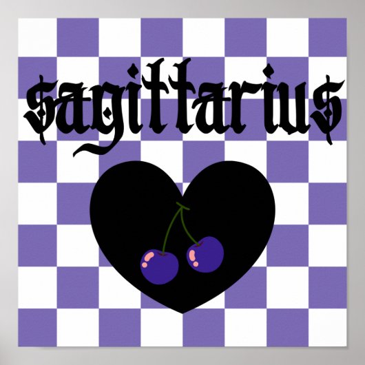 Sagittarius Gothic Aesthetic Checkered Cherry Art Poster (Vorne)