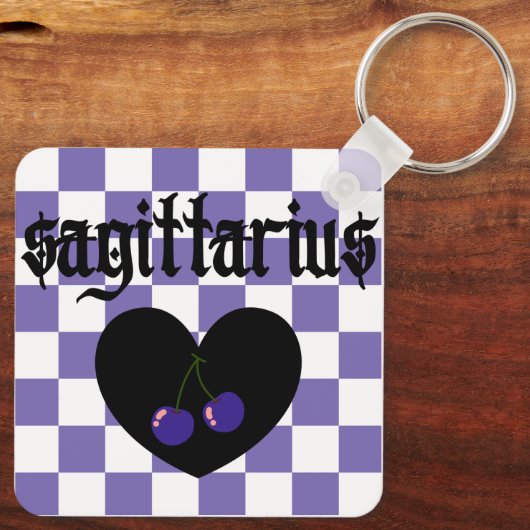 Sagittarius Gothic Aesthetic Checkered Cherry Art Schlüsselanhänger (Rückseite)