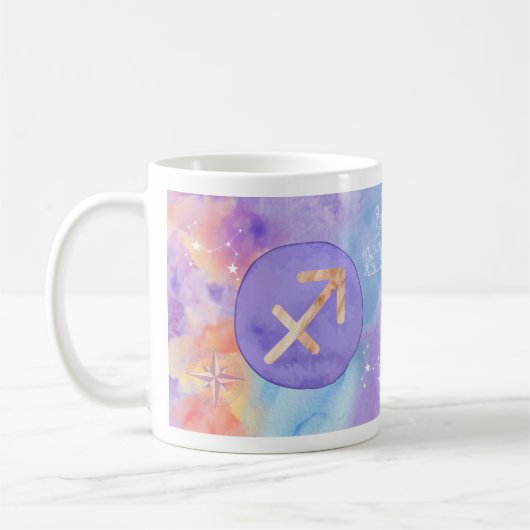 Sagittarius Lila Wasserfarbenastrologie Zodiac Kaffeetasse (Links)