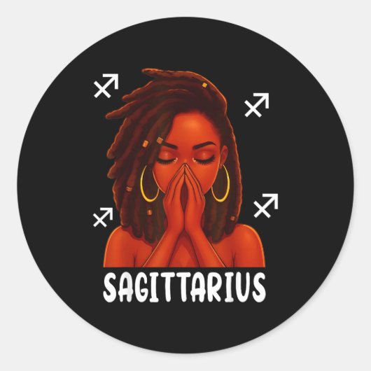 Sagittarius Loc'd Black Woman Pray Christian Zodia Runder Aufkleber (Vorderseite)