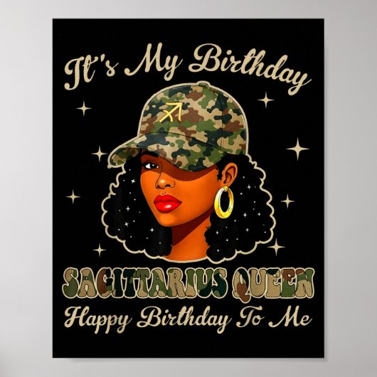 Sagittarius Queen Black Woman With Cap Camo Afro G Poster (Vorne)