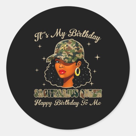 Sagittarius Queen Black Woman With Cap Camo Afro G Runder Aufkleber (Vorderseite)
