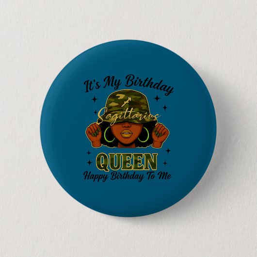 Sagittarius Queen Black Woman With Cap Camo It's M Button (Vorderseite)