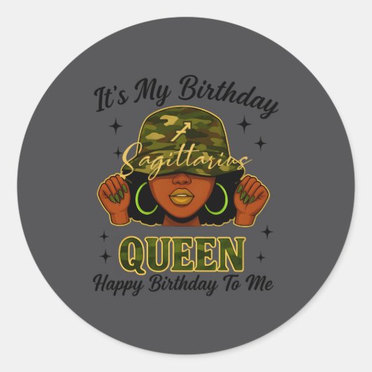 Sagittarius Queen Black Woman With Cap Camo It's M Runder Aufkleber (Vorderseite)